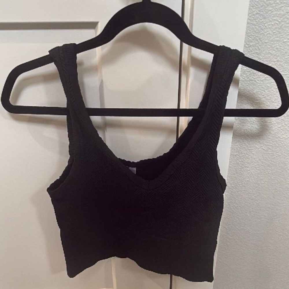 Nikibiki‎ Black Ribbed Cropped Tank Top Stretch V-Neck Seamless One Size